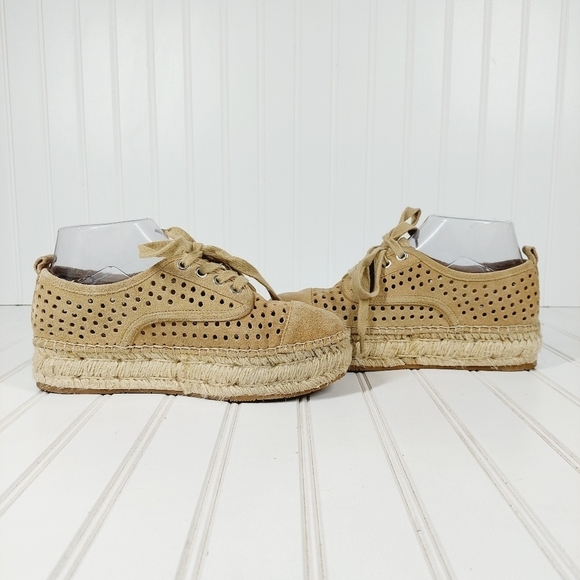 J/Slides Rileyy Tan Leather Perforated Espadrille Sneaker C759 - Picture 8 of 14